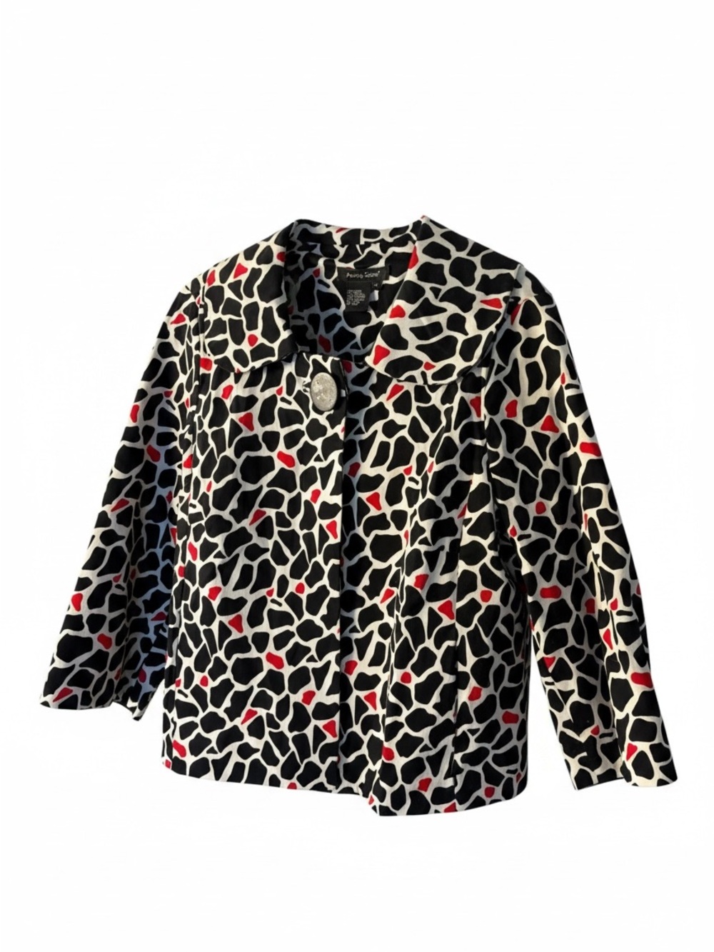 Bold Black & White Giraffe Print Jacket with Red Accents